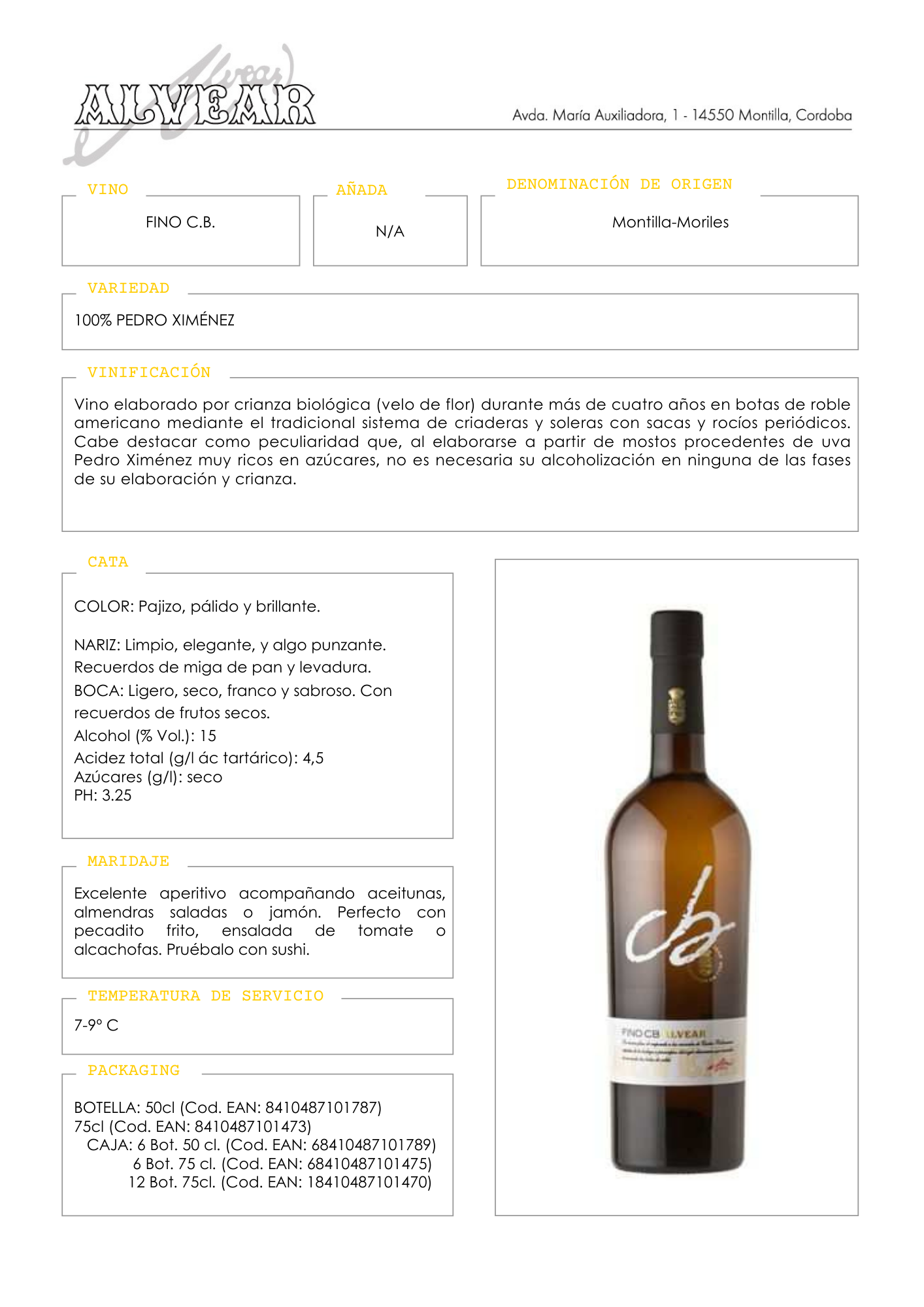 Alvear Fino C.B. Pedro Ximénez