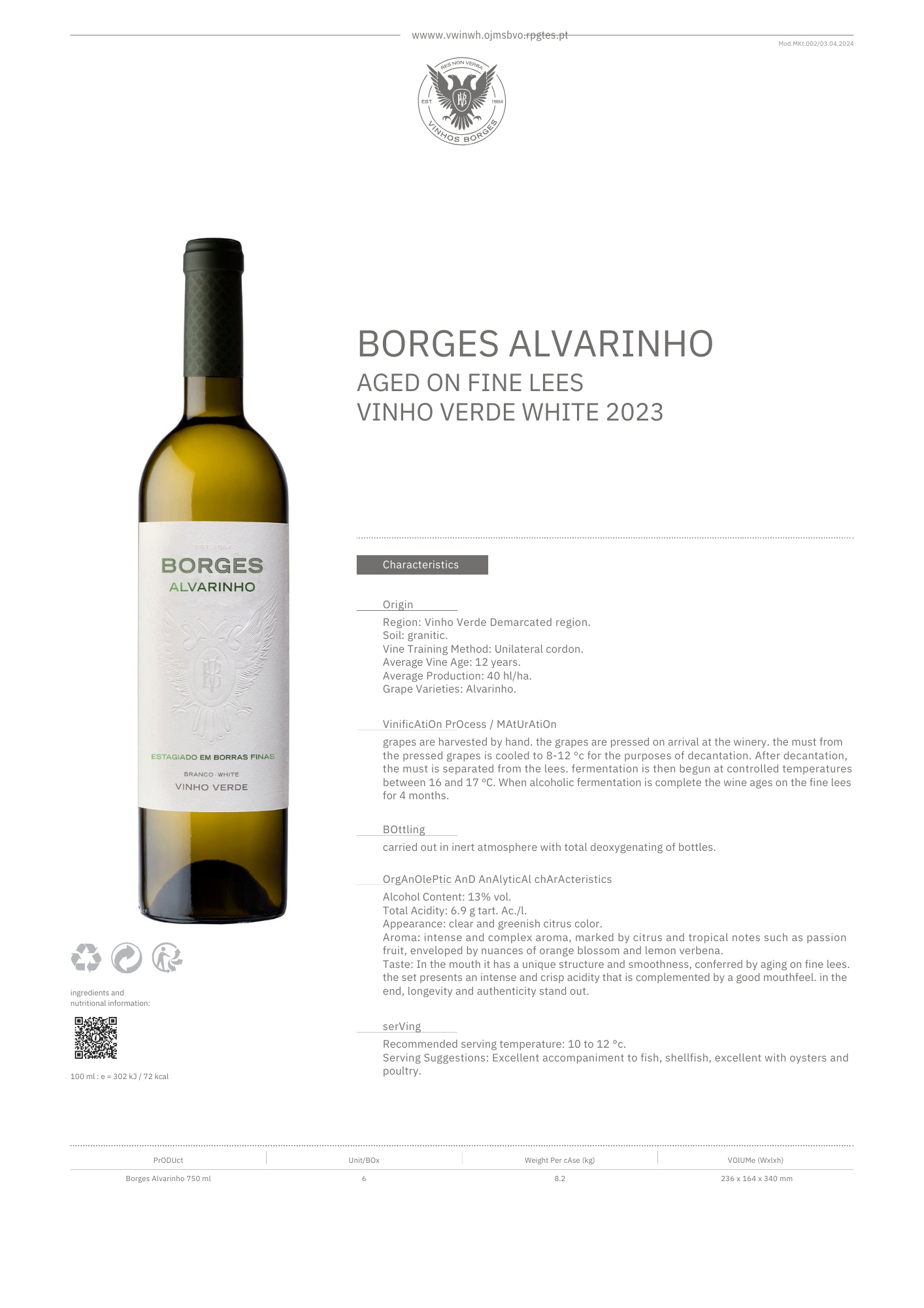 BORGES ALVARINHO AGED ON FINE LEES 2024