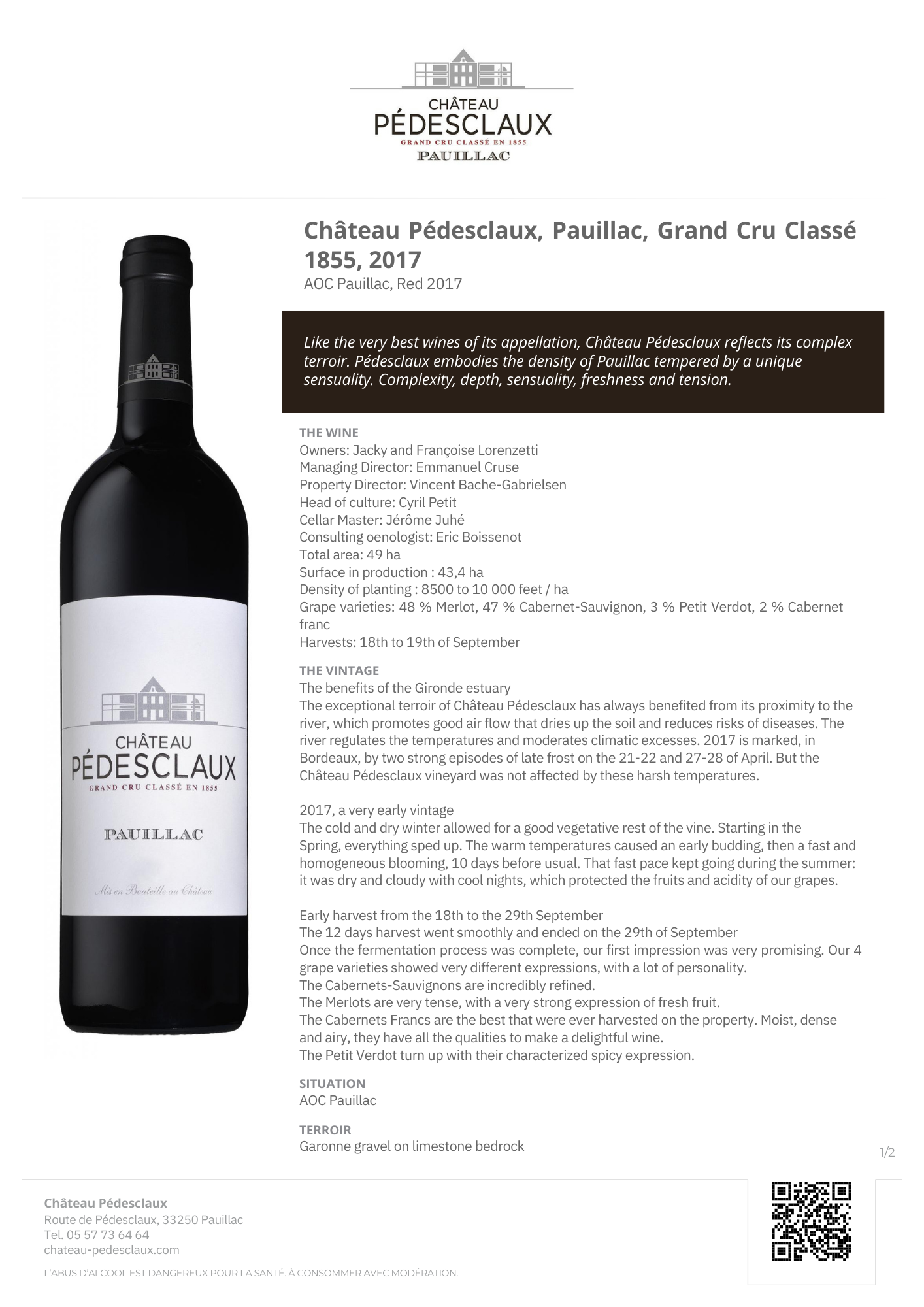 Chateau Pedesclaux Paulliac 5. Cru Classe 2017 OWC