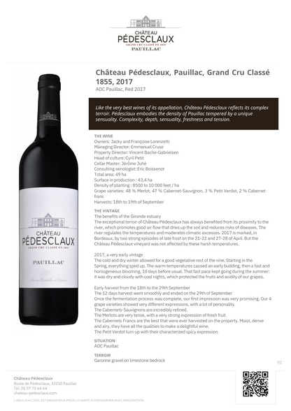 Chateau Pedesclaux Paulliac 5. Cru Classe 2017 OWC