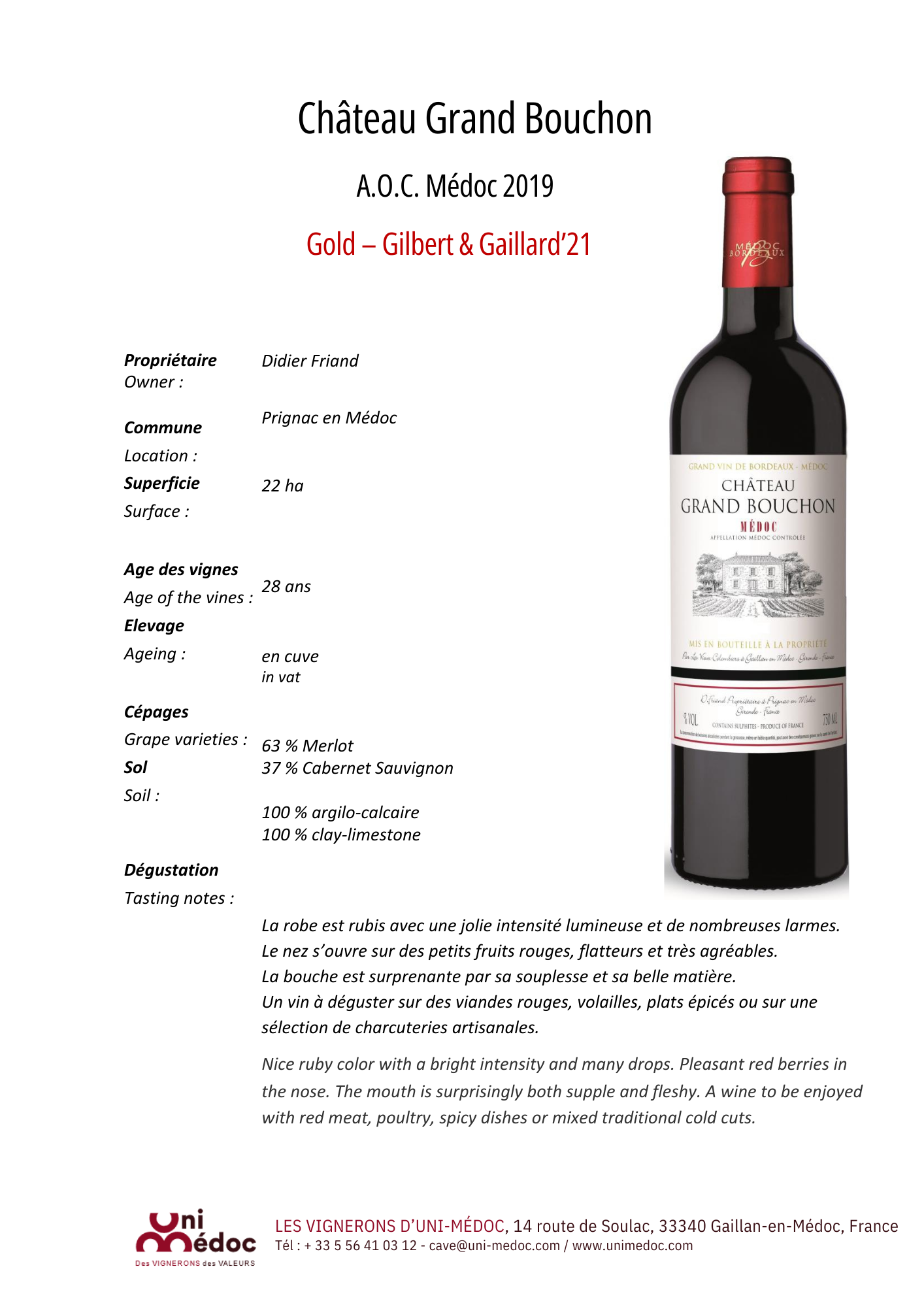 Chateau Grand Bouchon AOC Medoc 2019