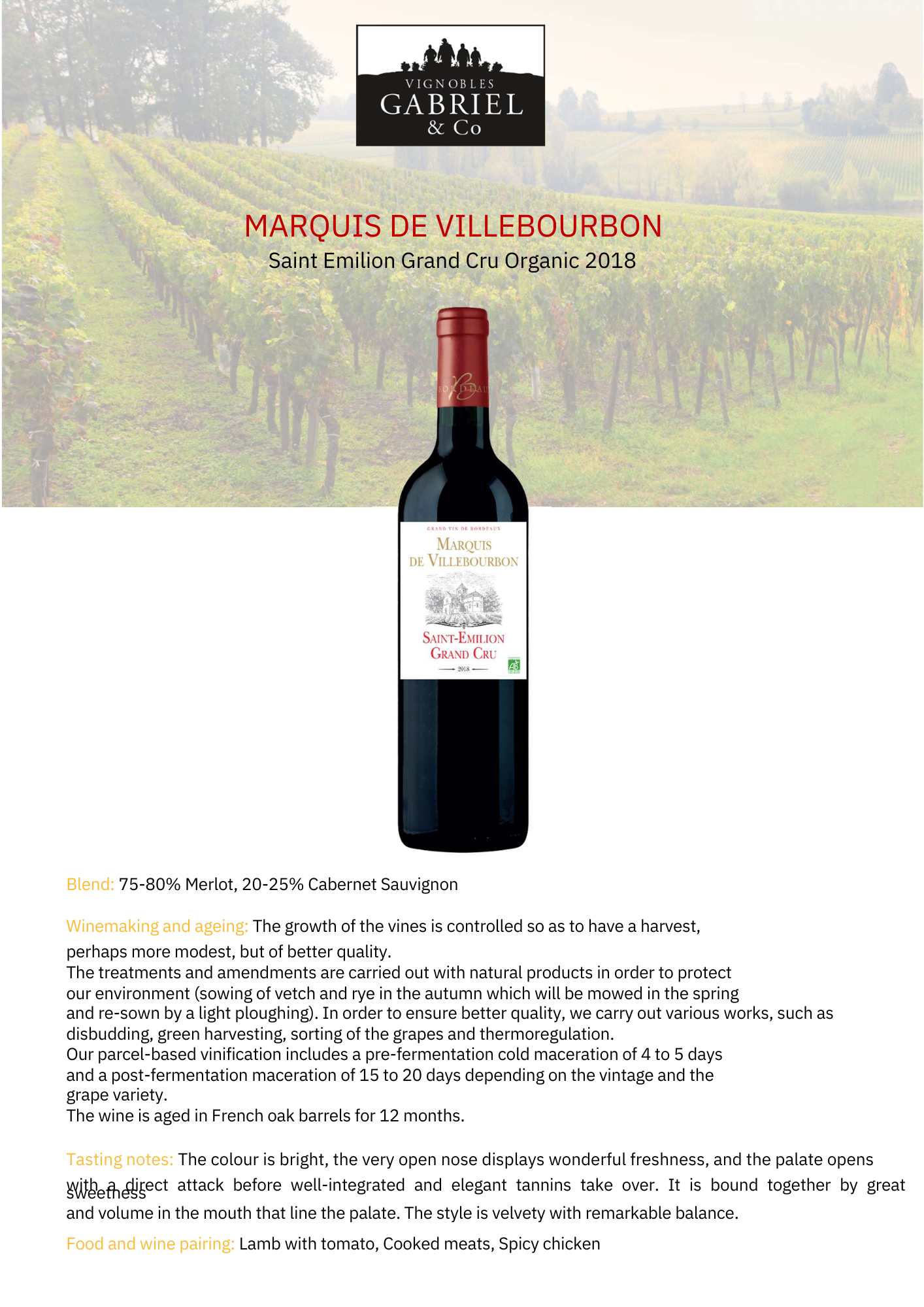 Marquis De Villebourbon Saint-Emilion Grand Cru 2018