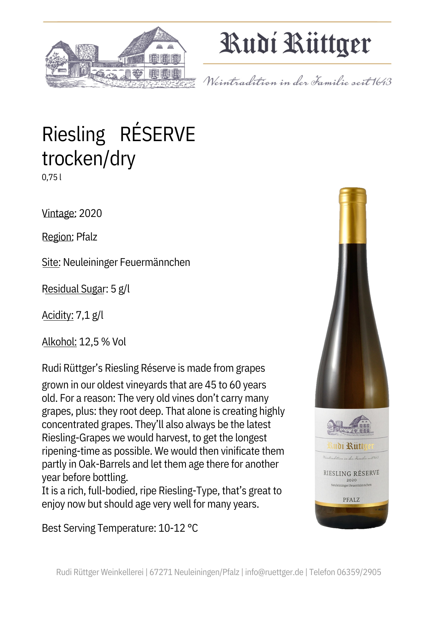 Rudi Rüttger Riesling Reserve Auslese Trocken 2020