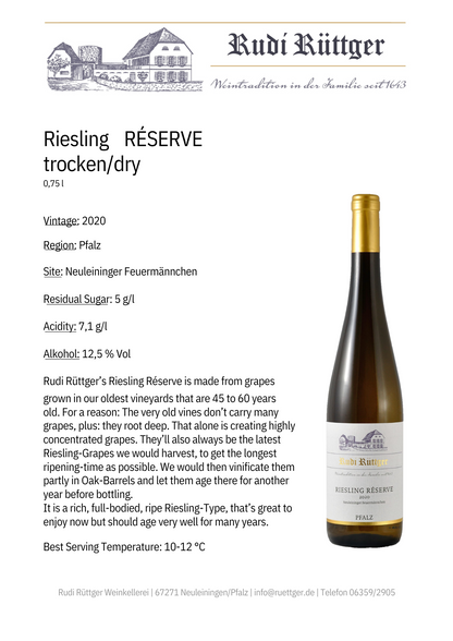 Rudi Rüttger Riesling Reserve Auslese Trocken 2020