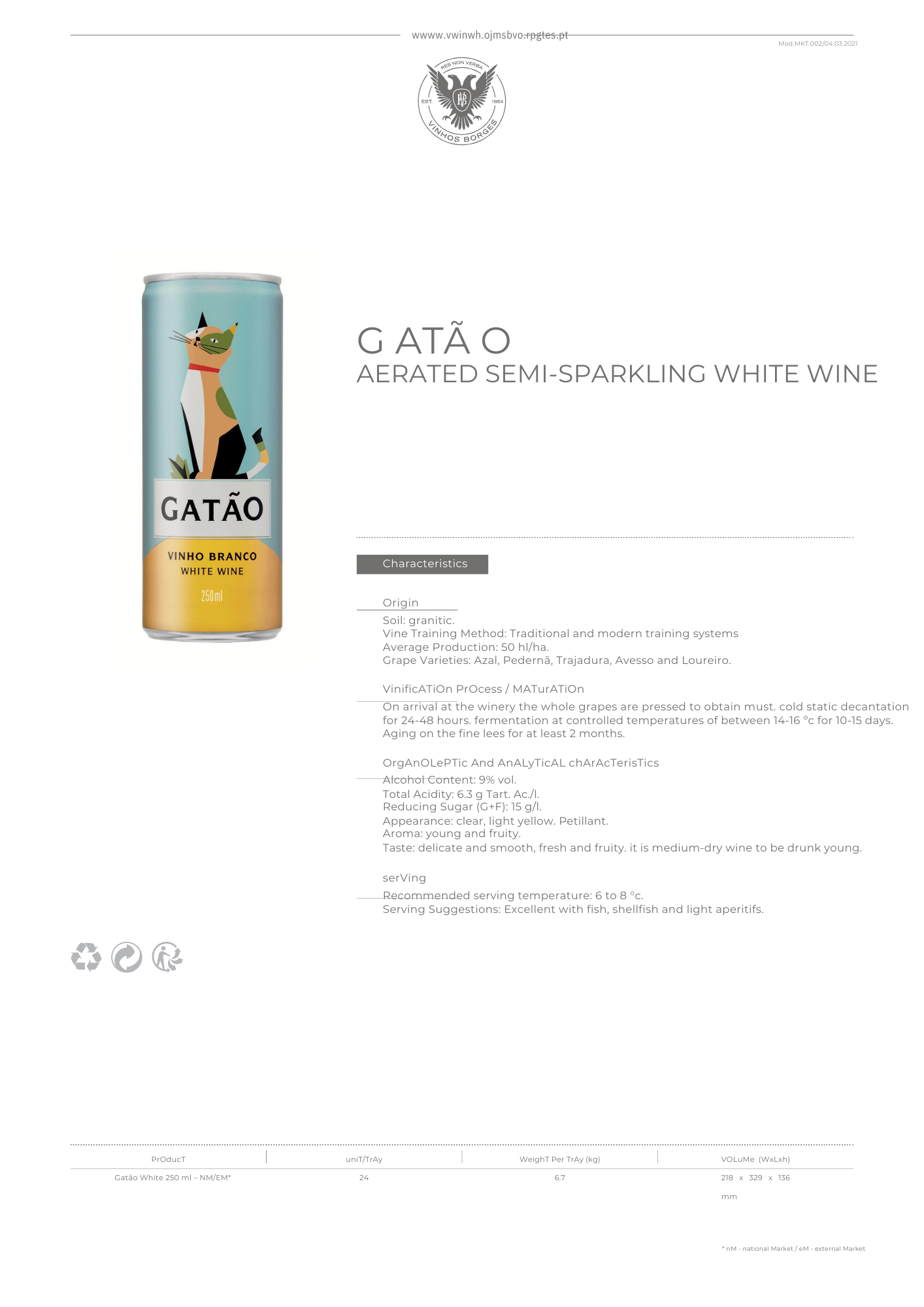 GATÃO AERATED SEMI-SPARKLING WHITE WINE