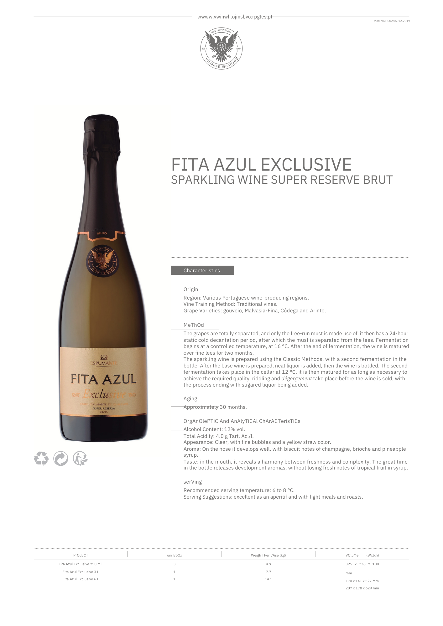 FITA AZUL EXCLUSIVE SPARKLING WINE SUPER RESERVE BRUT 6,0 Lítrar